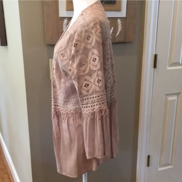 Crochet Lace Jacket, Fringe Lace, Bell Sleeves, Kimono, Tunic, Duster - Picture 3 of 6